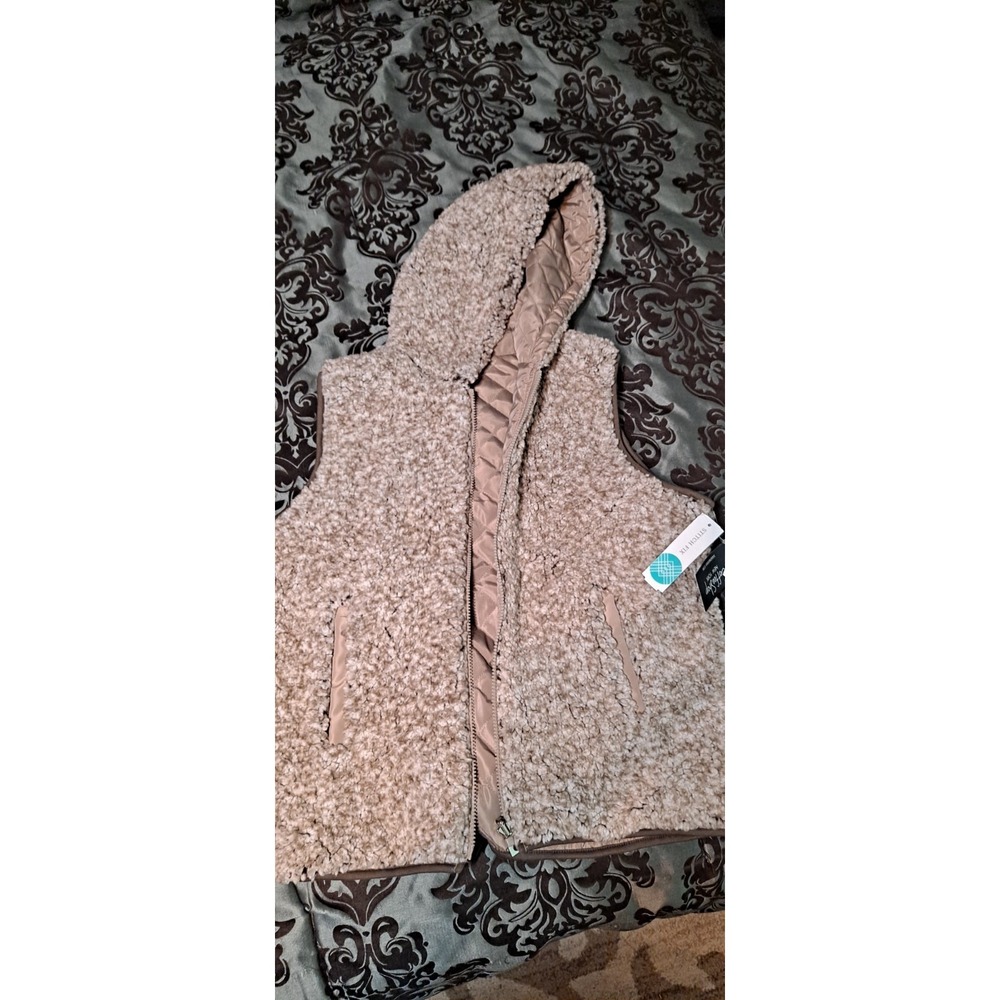 Coffee Shop Nevaeh Wubby  New York Vest Womens Large Taupe Hood Gorpcore...